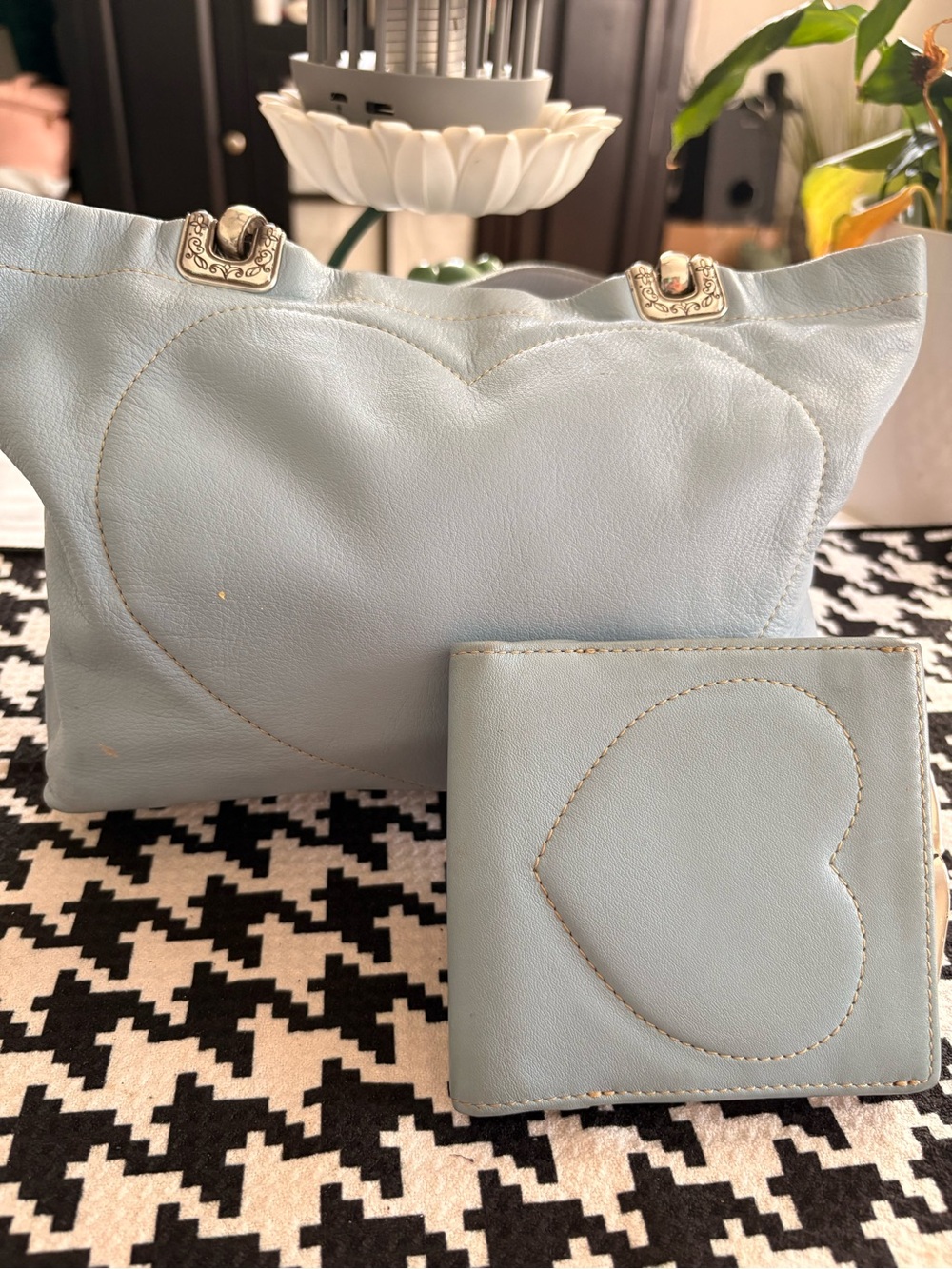 Vintage Brighton Light Blue Leather Handbag and Matching